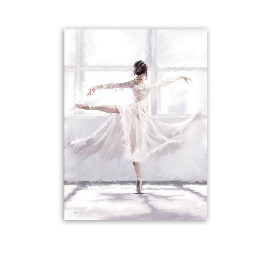Vászon falikép, fehér ruhás ballerina, 60x80 cm, fehér - OPERA - Butopêa